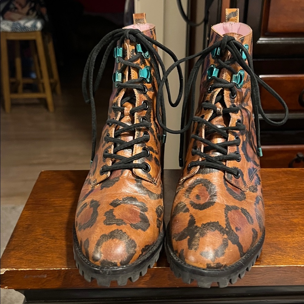 Sophia Webster Leopard Print Lace-Up Boots